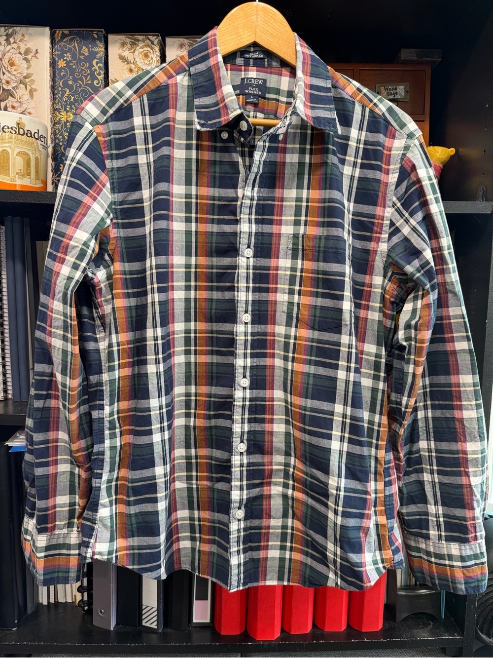 J. Crew Navy Green Orange Plaid Button-Down Shirt